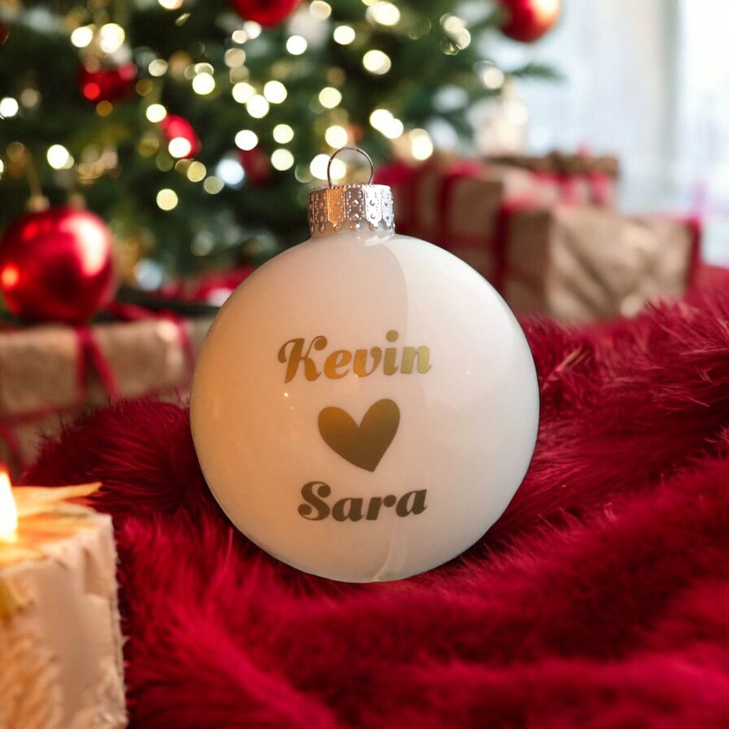 Kerstbal gepersonaliseerd Cosy@home WIT 8cm glas