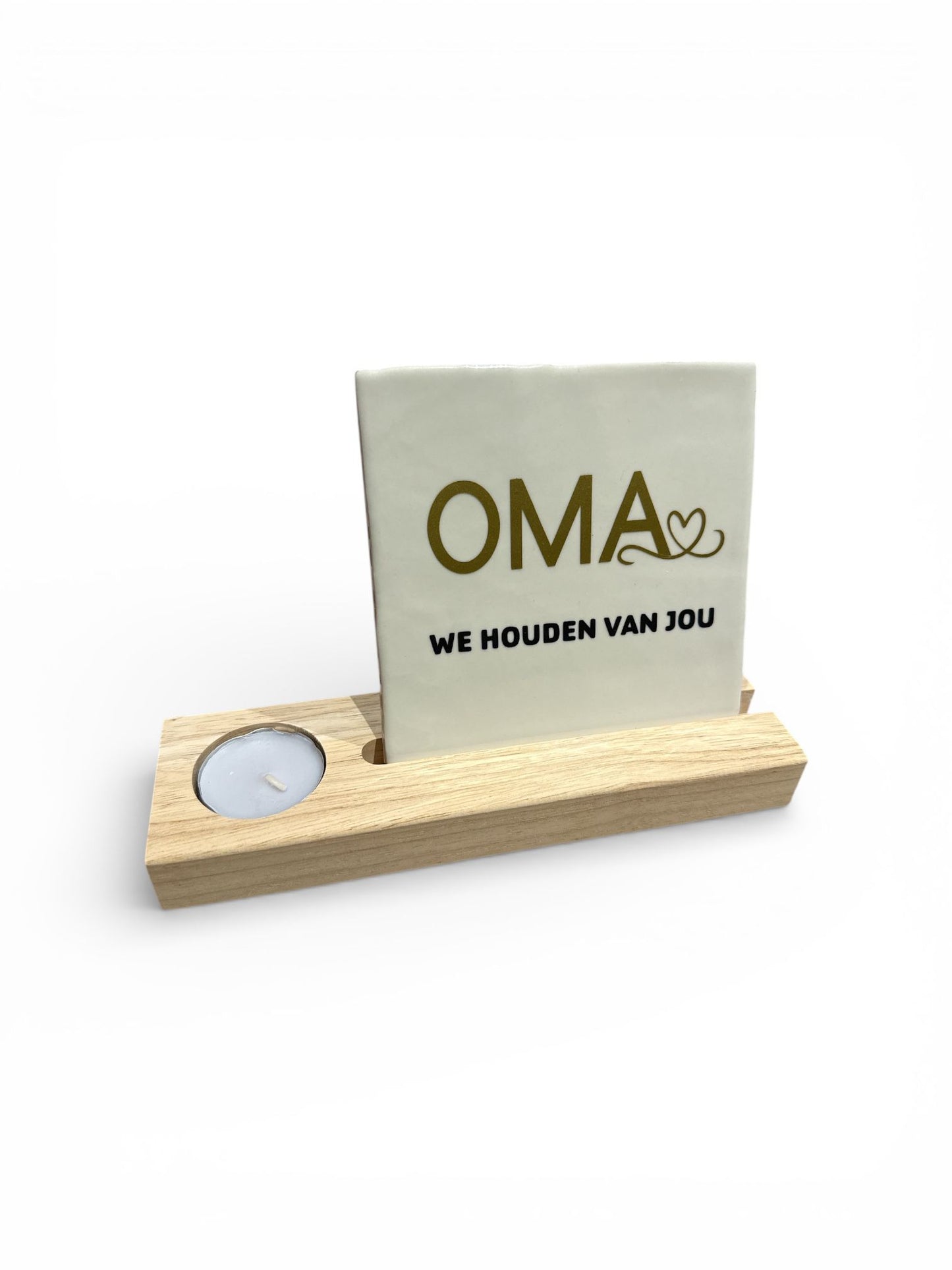 TEGEL Oma we houden van jou - met houten staander