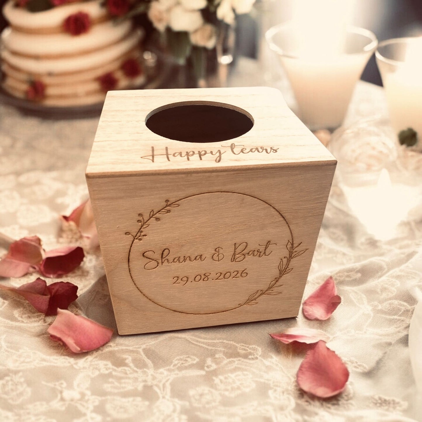Square tissue box with text of your choice