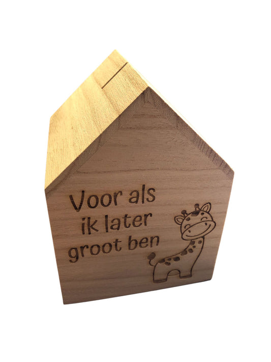 Spaarpot HUIS met gravering naar keuze